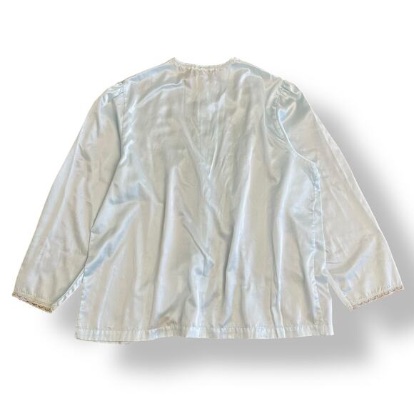 Vintage Barbizon Cuddleskin Pajama Set XL Blue Satin Lace Floral Embroidered‎ - Picture 6 of 16